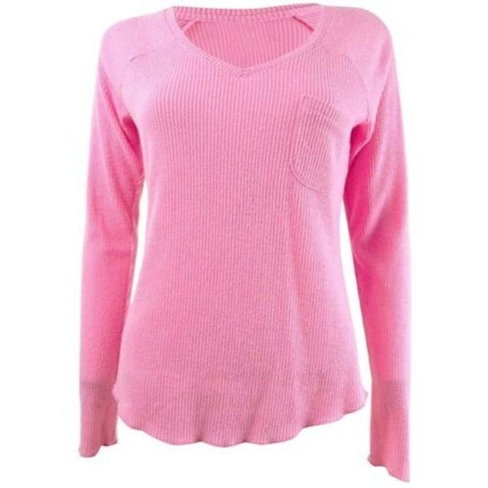 NWT Jenni Intimates Pink Ribbed Long Sleeve Pocket Pajama Top Women's Size XS